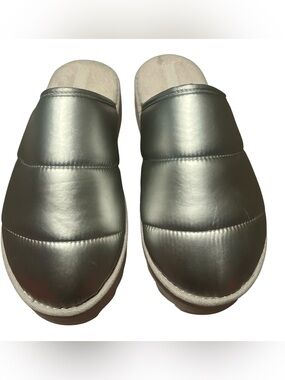 Anthropologie Metallic Silver Padded Slip-On Loafers
